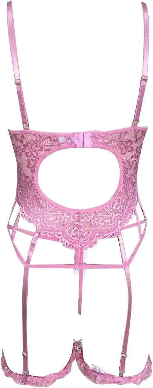 Atenea Conjunto de lencería con abertura entre pierna color Rosa Ajustable