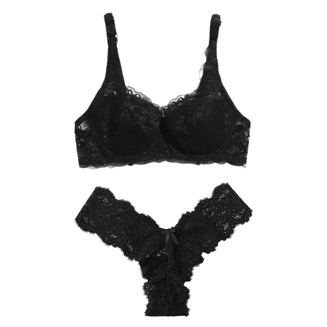 Conjunto de lenceria negra con encaje sexy Corse Mx