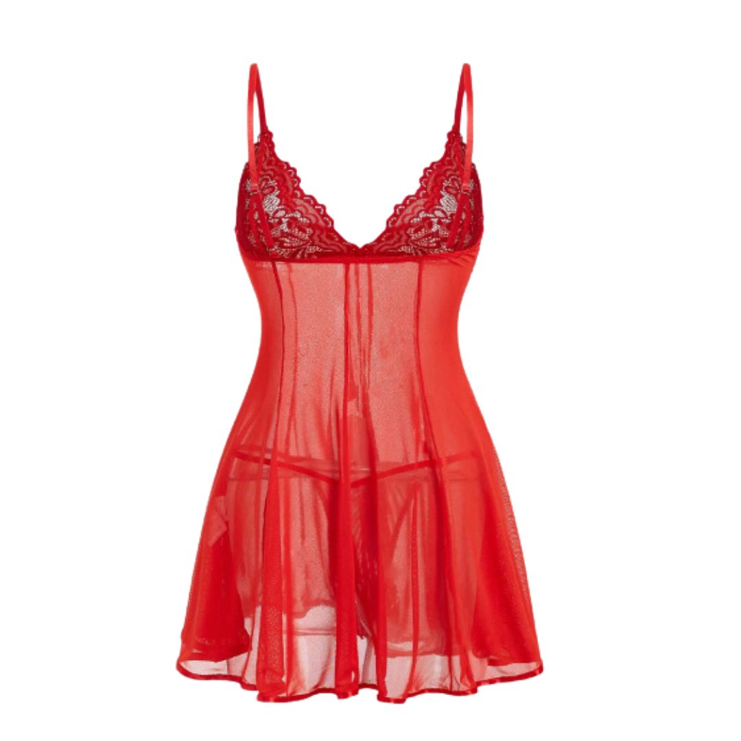 Meredith Babydoll de Encaje Rojo con Pantie