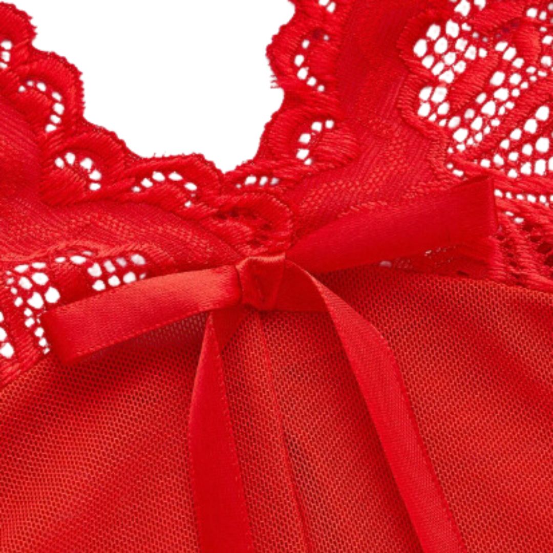 Meredith Babydoll de Encaje Rojo con Pantie