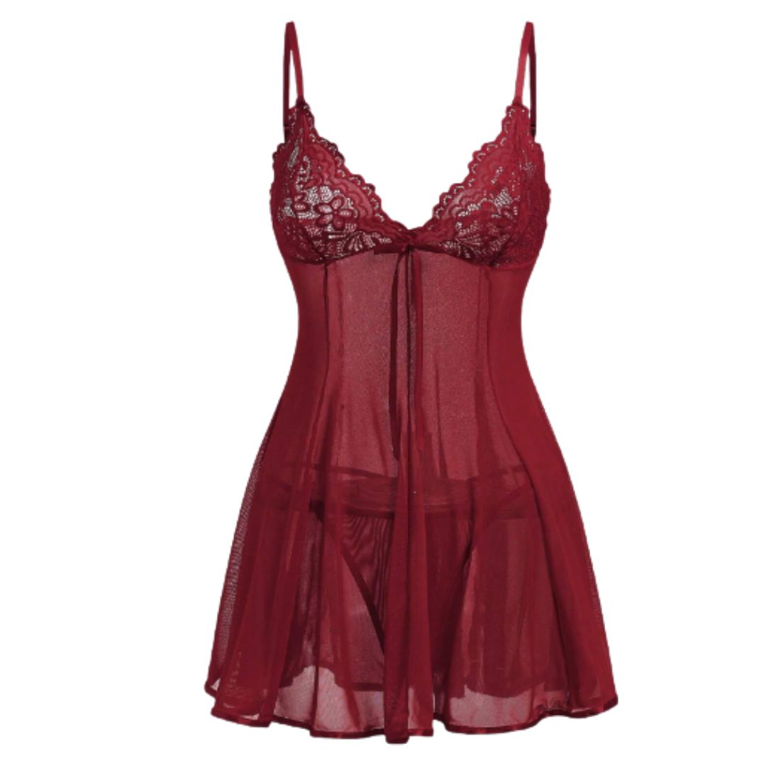 Meredith Babydoll de Encaje Rojo con Pantie