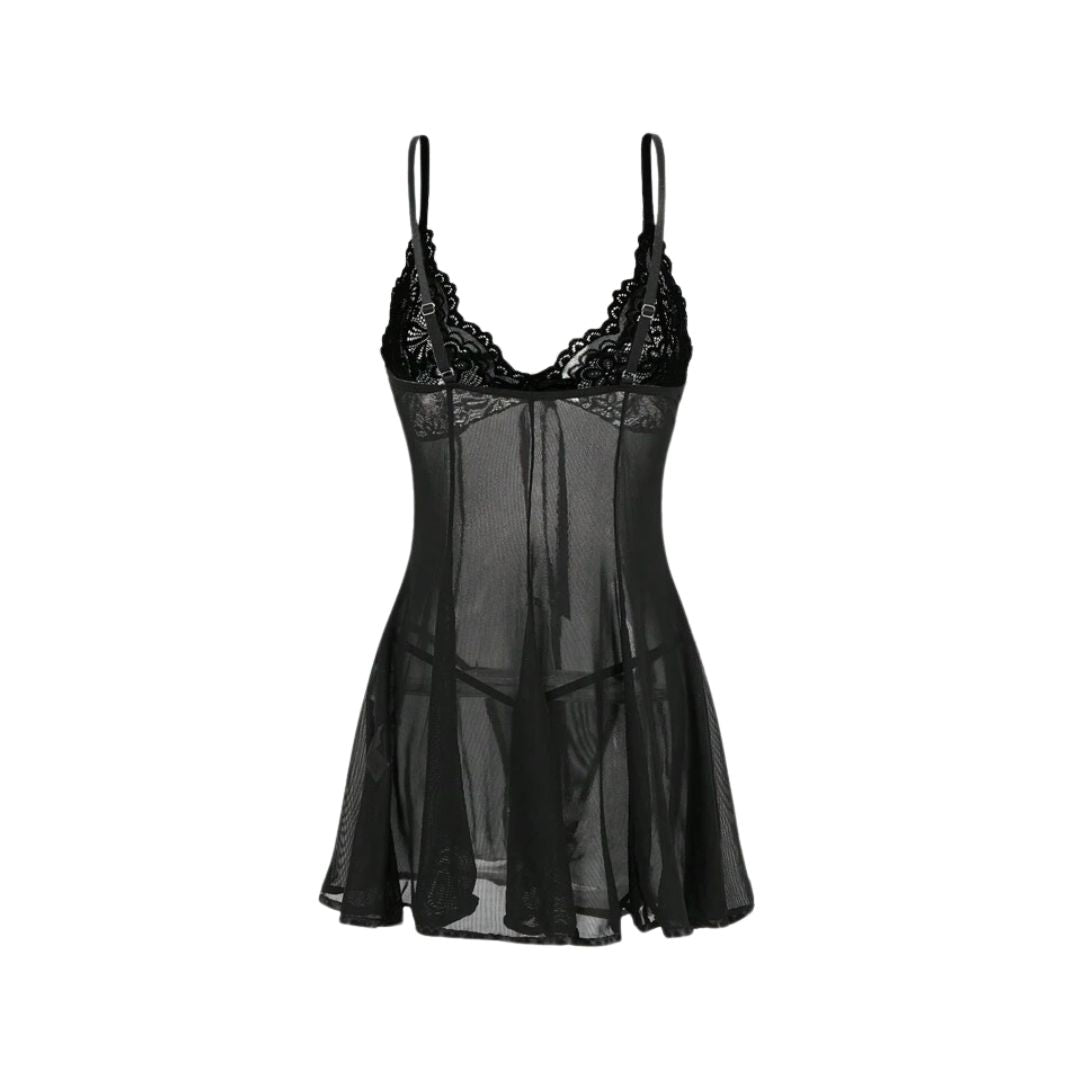Liliana Babydoll de Encaje Negro con Pantie