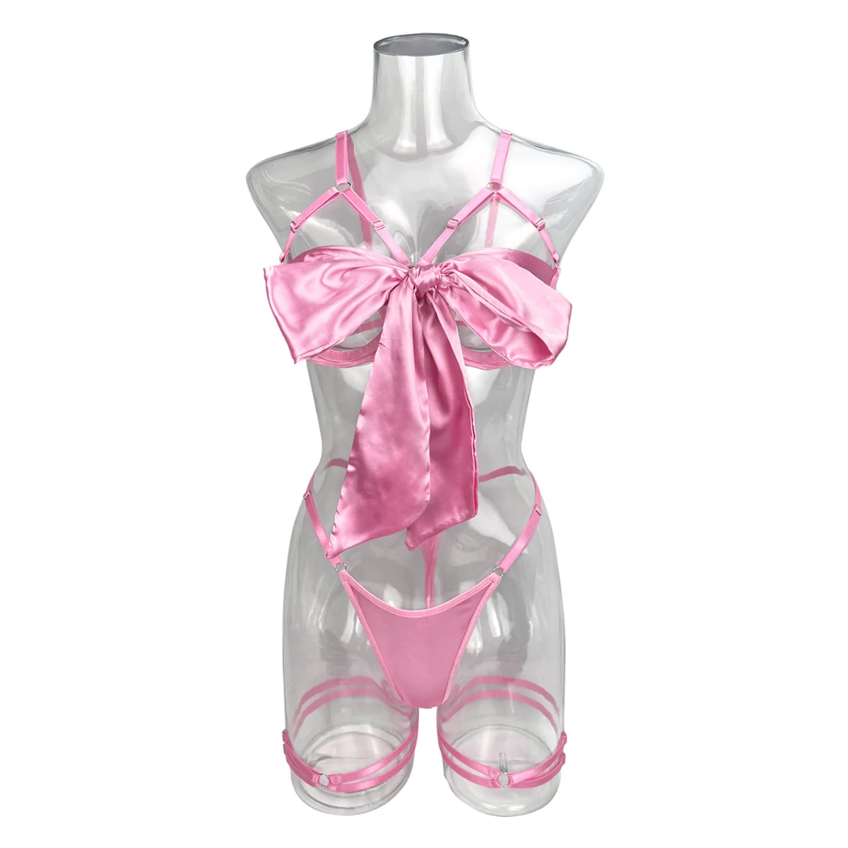 Coqueta Rosa Conjunto de Lenceria con moño satinado