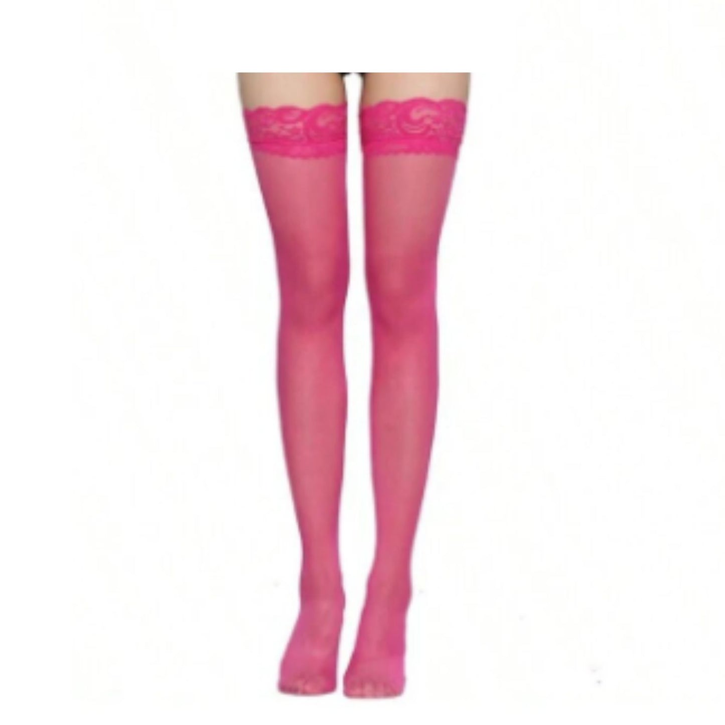 Medias Rosas Fucsia lisas con encaje Lencería