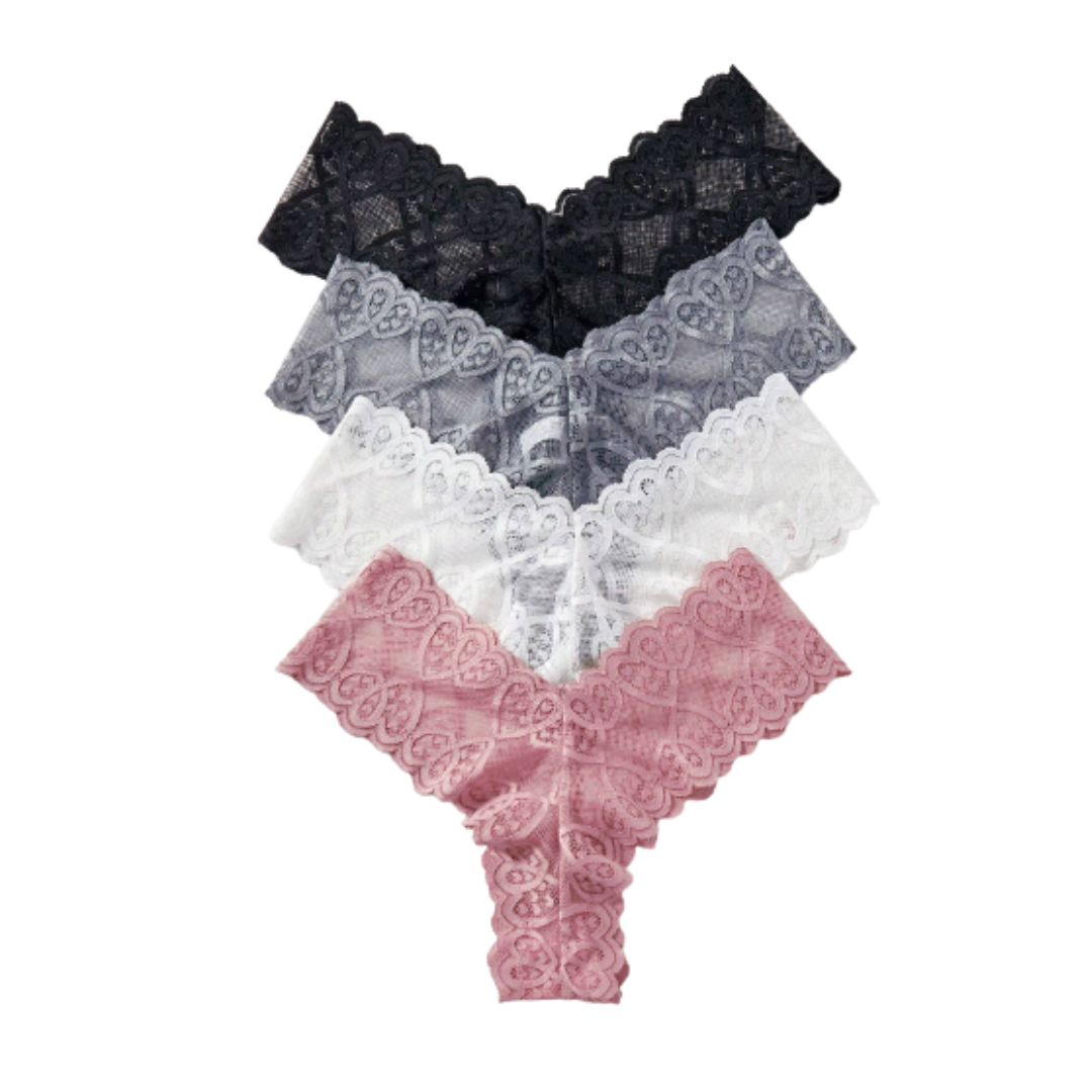 Set 4 piezas Panty de encaje con algodón
