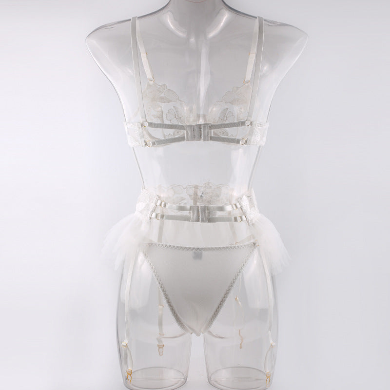 Bianca Conjunto de Lencería Blanca de encaje con olanes