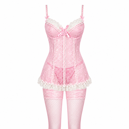 Fátima Vestido Babydoll de Lencería Rosa