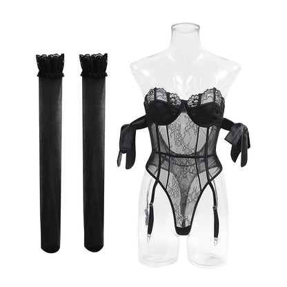 Frida Negro Body de Encaje con medias