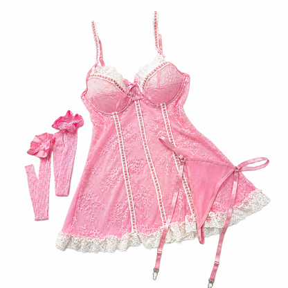 Fátima Vestido Babydoll de Lencería Rosa