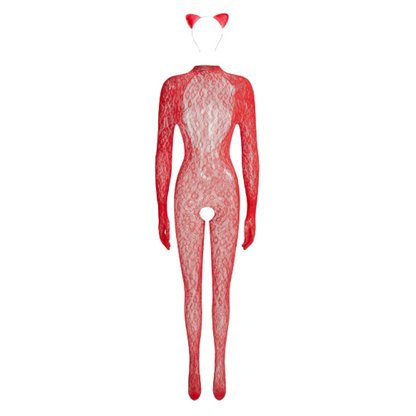 Body Gaby Cuerpo Entero de Leopardo Rojo + Orejas