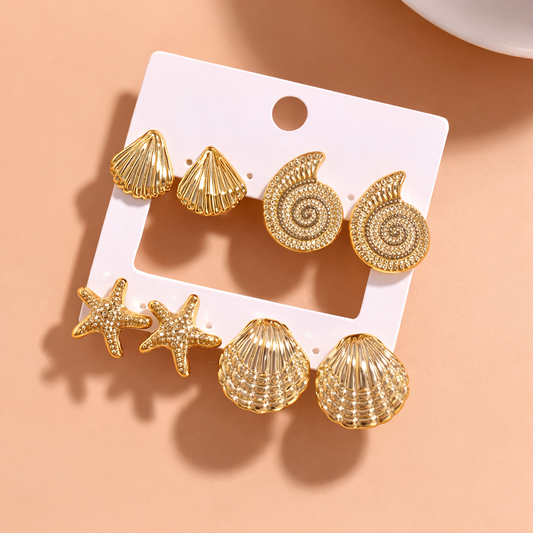 Set 4 Pares de Aretes Estilo Playa