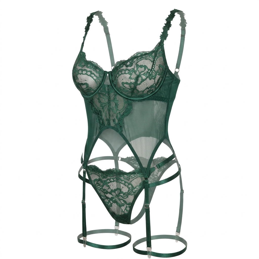 Mariela Body verde de Encaje