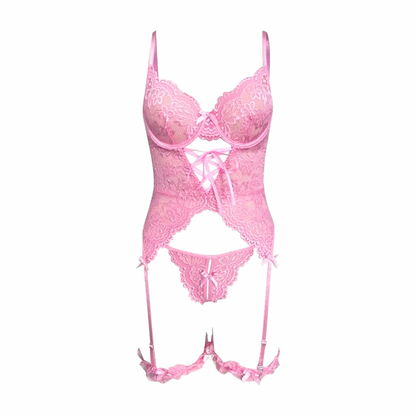 Atenea Conjunto de lencería con abertura entre pierna color Rosa Ajustable