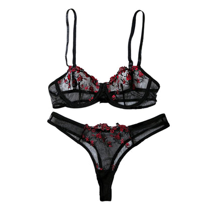 Miranda Conjunto de Lecería Floral Negro con rojo