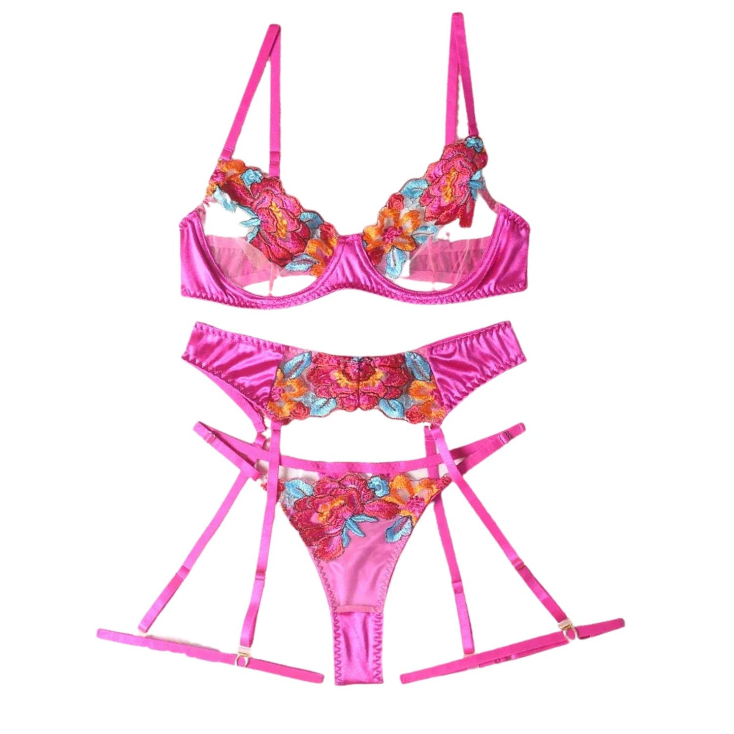 Melissa Conjunto Lencería Floral con liguero 5 Piezas