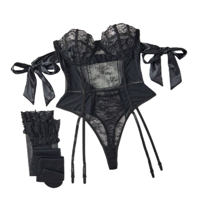 Frida Negro Body de Encaje con medias