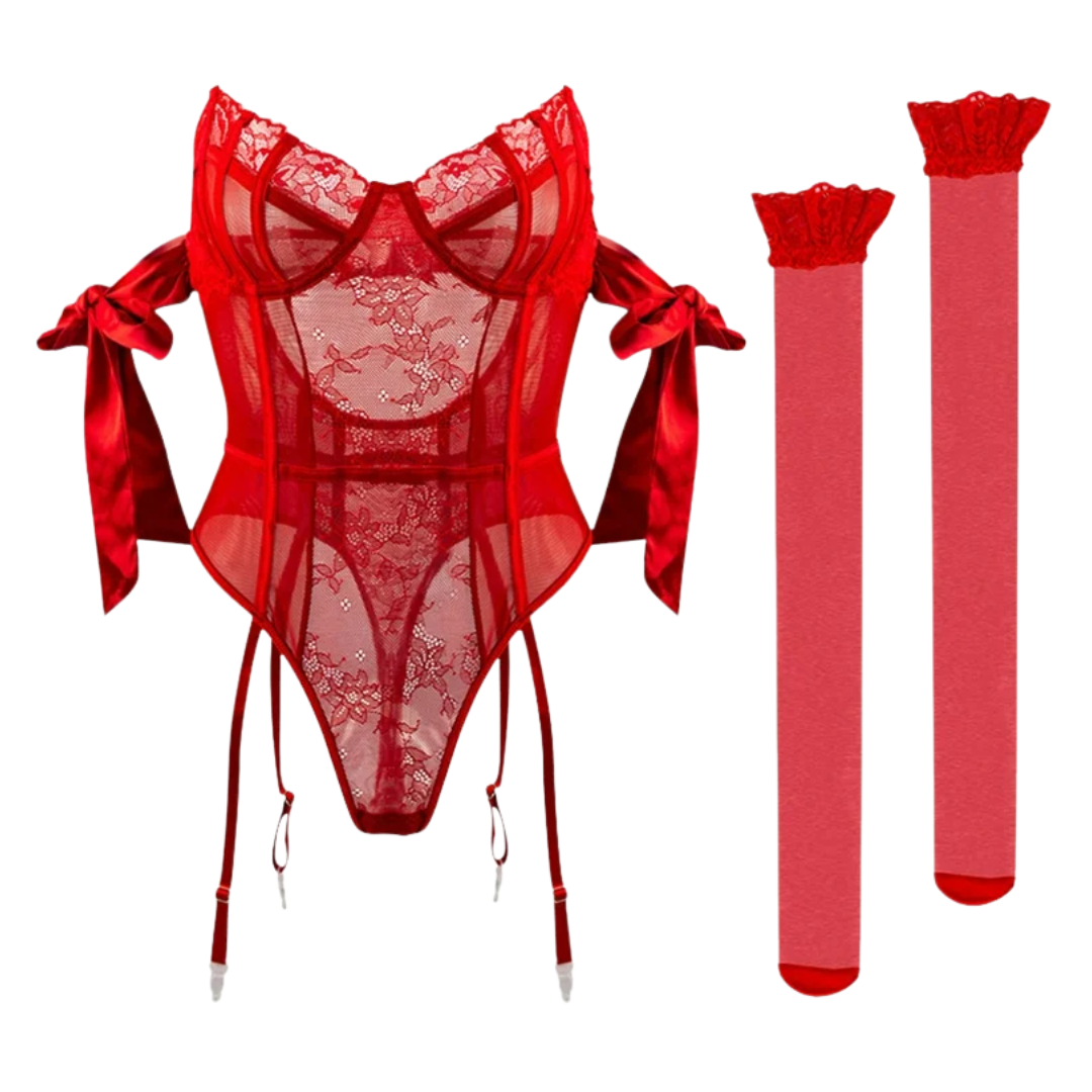 Frida Body de Encaje Rojo con medias