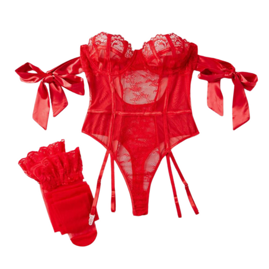 Frida Body de Encaje Rojo con medias