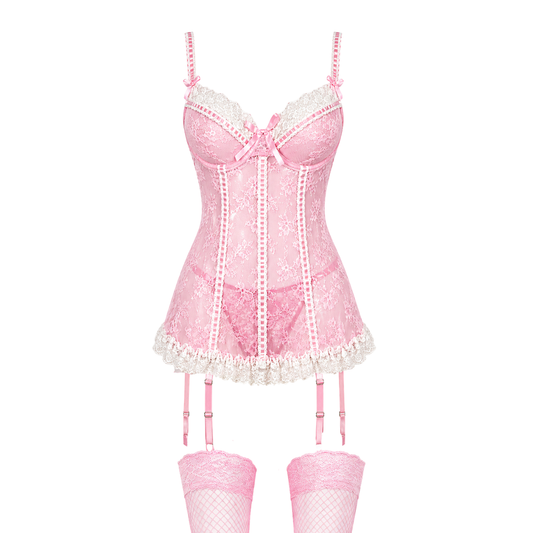 Fátima Vestido Babydoll de Lencería Rosa