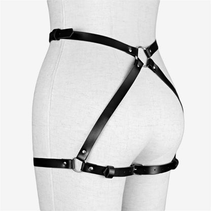 Arnés para piernas y gluteos color Negro de tipo Cuero Sintético Ajustable Bondage